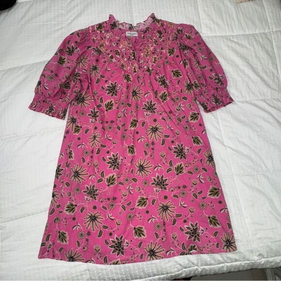Olivia James Floral Pink Dress w smocking and buttons at neckline-size M- EUC - Picture 9 of 12